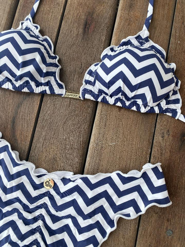 Bikini Wide Sides Ripple Zigzag Navy