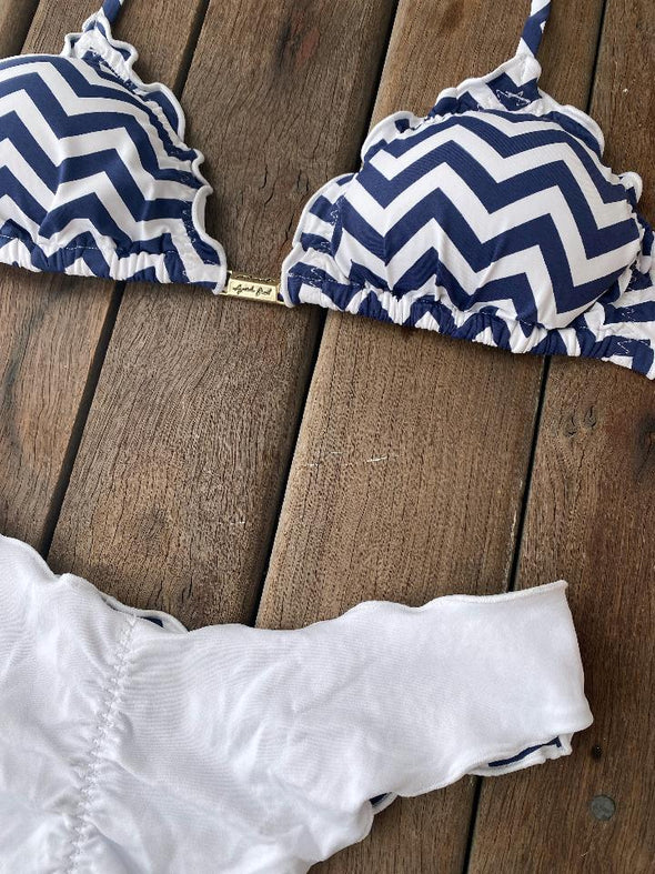 Bikini Wide Sides Ripple Zigzag Navy