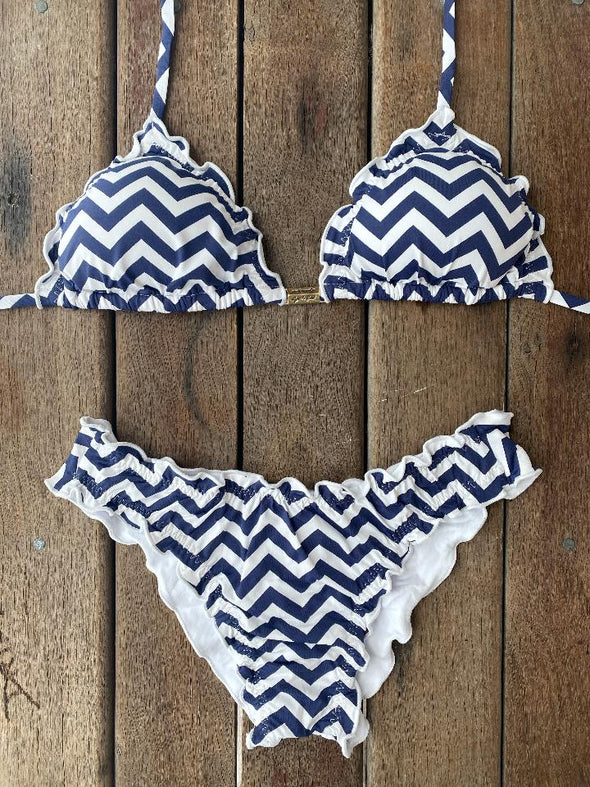 Bikini Wide Sides Ripple Zigzag Navy